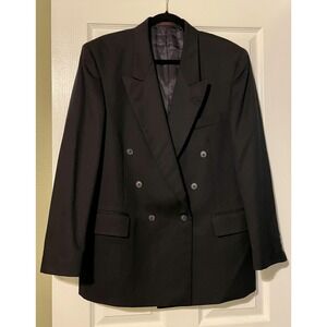Andre Villard Blazer Sport Coat Mens 44 Black 100% Wool Double Breasted Poland